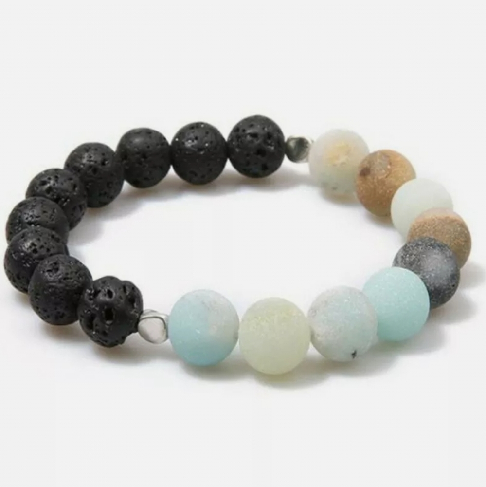 8mm Lava Stone Amazonite Stone Yoga Bracelet Meditation Reiki Chakra D028-B